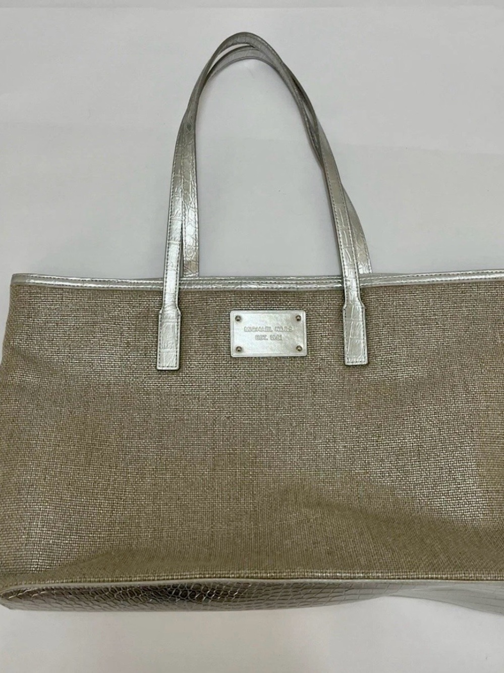 Michael Kors Beige and Silver Metallic Tote - Picture 2 of 5